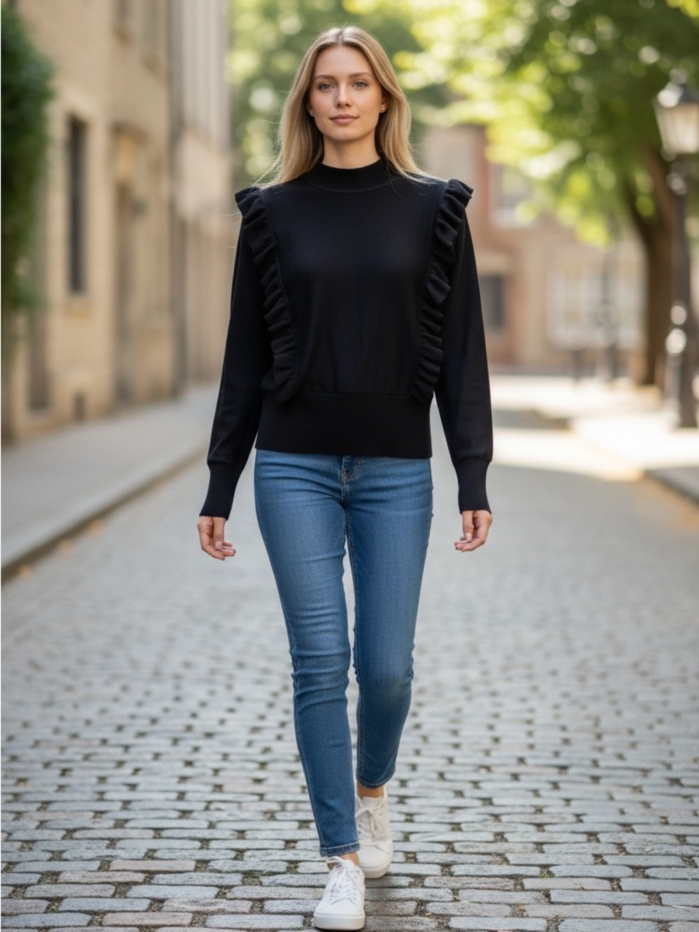 Halogen Black Ribbed Mock Neck Sweater With Ruffle Detachable Sleeves XS